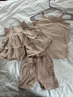 Jamie Kay Girls Beige Floral Tank, Skirt & Shorts Matching Set